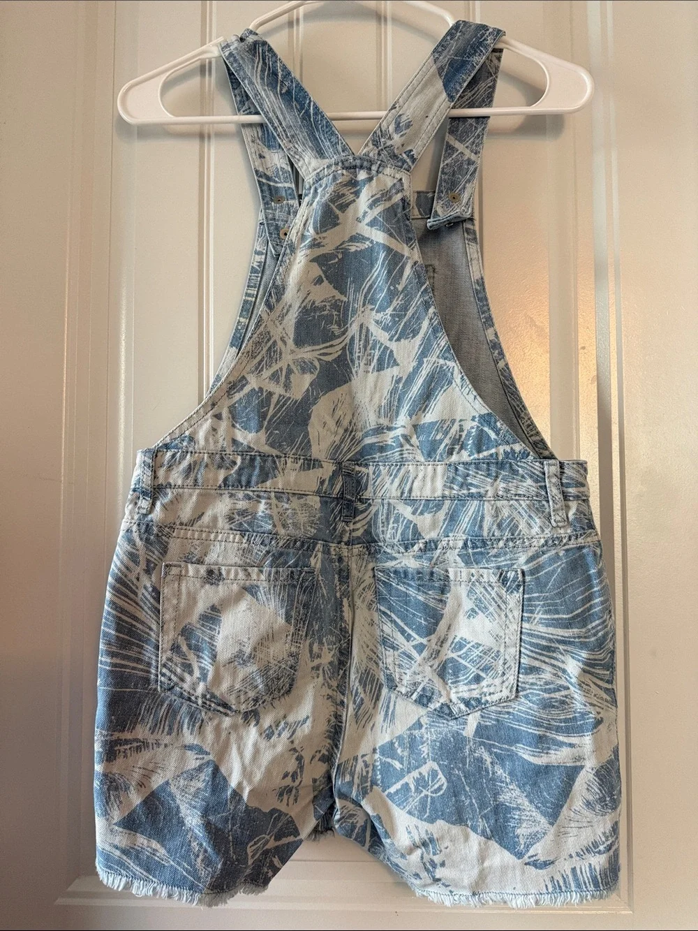 Gently worn The Children's Place Blue and White Tie-Dye Denim Short Overalls